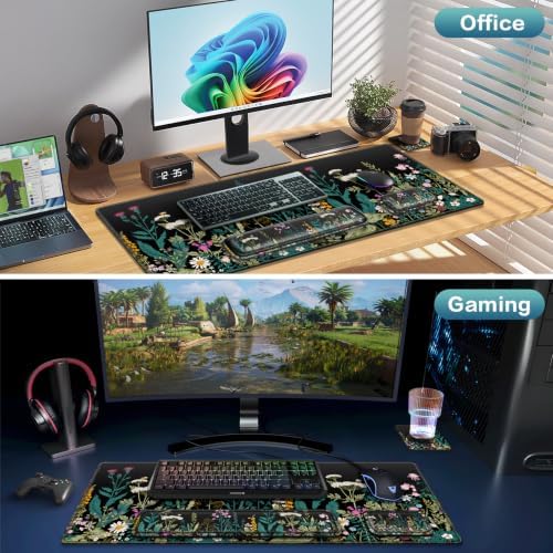 4 in1 Desk Mat, Large Gaming Mouse Pad with Wrist Rest Floral