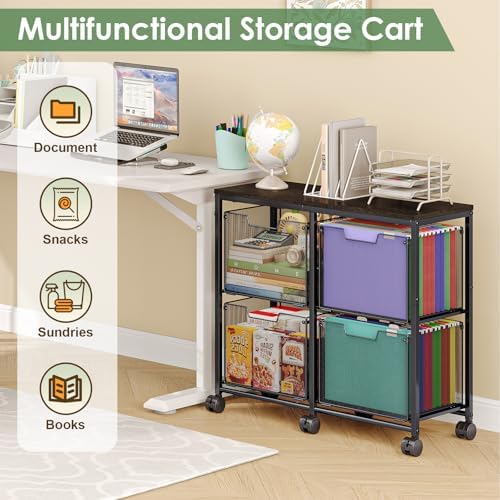 Sbanmao 4 Drawer Lateral File Cabinet, Mobile Filing Cabinet, Printer Stand with Wheels Under Desk Storage Office Storage Cabinet Fits Letter Size for Home Office, Black