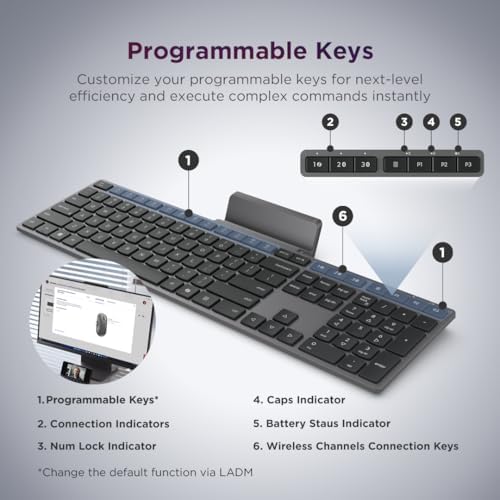 Lenovo 700 Modern Wireless Keyboard, 2.4 GHz Dongle & Dual Bluetooth Connection, AES-128 Encryption, 36 Month Battery Life, Luna Grey