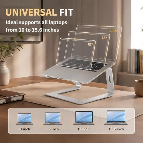 Orionstar Ergonomic Laptop Stand, Aluminum Riser, 10-15.6",Silver