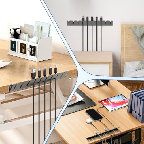 2 Sets Cable Management Organizer,Adhesive Under Desk Cable Holder,Metal Wire Cord Keeper for USB Charging Cables,Ethernet,Mouse,Audio Cords,Self‑Stick Wire Organizer for Home Office Desk,Black