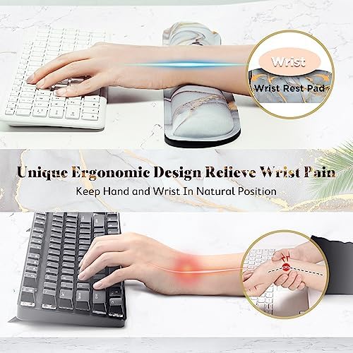 Gimars 17.3'' Extended Keyboard Wrist Rest Pad with 63D High-Density, Firm Memory Foam, Anti-Slip Rubber Base and Ergonomic Design for Typing Pain Relief,Office,Gaming,Computer, Laptop,Cloud Gray Gold