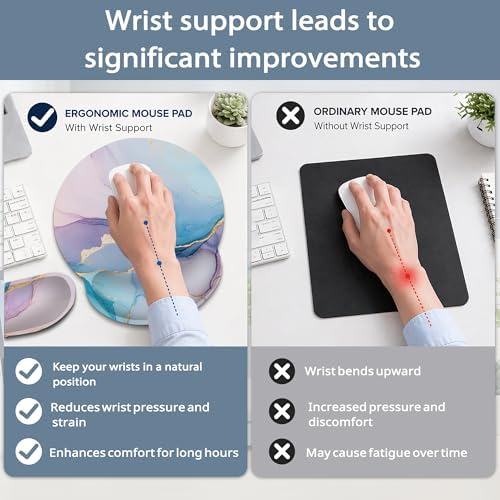 Pink Marble Wrist Rest Support for Mouse Pad Keyboard Set, Blue Gold Flowing Marble Mouse Pad with Non Slip Rubber Base for Home and Office Typing Support