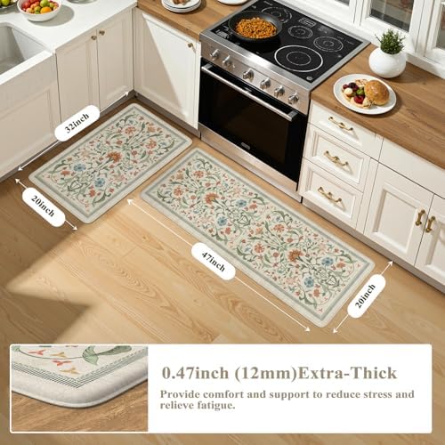 Collive Kitchen Rugs Sets of 2 Non Slip, Beige Anti Fatigue Kitchen Mats