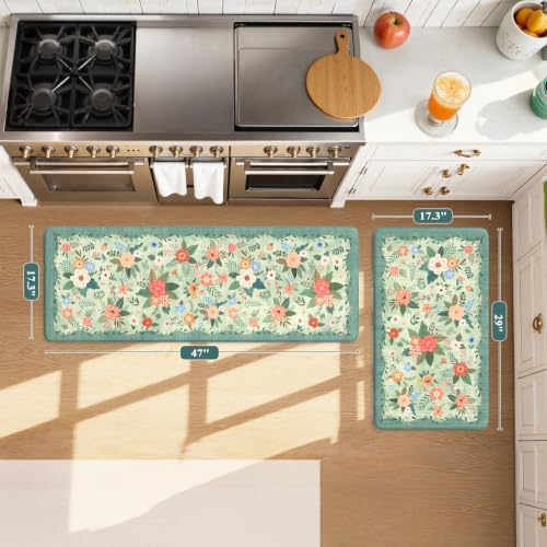 KIMODE Anti Fatigue Mats for Kitchen Floor Green Farmhouse Kitchen Rugs