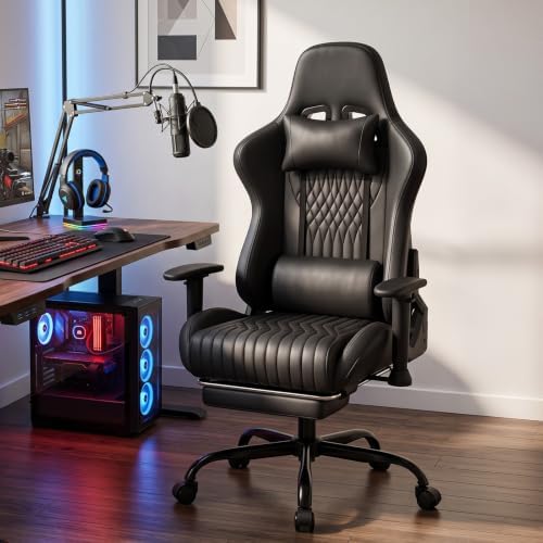 LUCKRACER Gaming Chair with Footrest, 90°-155° Reclining Ergonomic Computer Chair with 3D Armrests, Headrest and Lumbar Pillow, 360° Swivel, SGS-Tested Gas Lift, 330 lbs Capacity, Onyx Black
