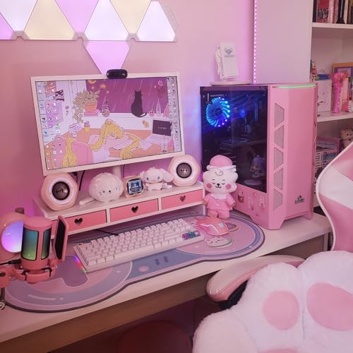 Cute Monitor Stand Kawaii Desk Organizer Cute Desk Organizer with Drawers Monitor Riser Computer Stand