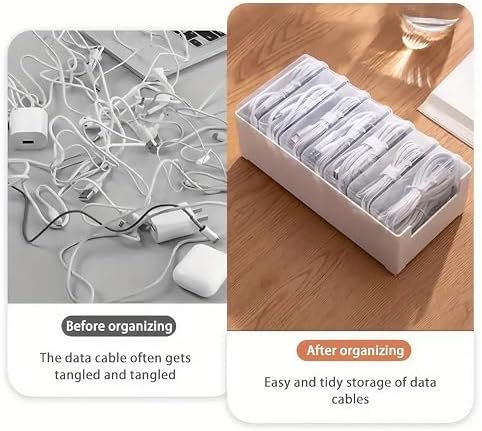 7 Case Cable Storage Box with Cable Straps and Label Stickers, Travel Cord Organizer for Charging Cables, USB Wires, Earphones – Drawer Organization for Home & Office (1 Pack)