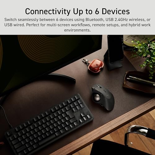 ELECOM IST PRO Trackball Mouse, 6 Device Connection, 3 Way Connectivity, Bluetooth 5.3, Wireless 2.4GHz, Wired, 12,000 DPI Sensor, 36mm Ergonomic, 10 Custom Buttons, Silent Click, Swappable Bearings