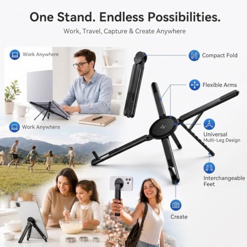 3-in-1 Laptop Stand with Magnetic Phone Holder, 8-Level Adjustable Ergonomic Aluminum Riser, Portable Computer Stand for Desk, Compatible with 10-17" MacBook & Laptops, iPhone 12-16 with MagSafe