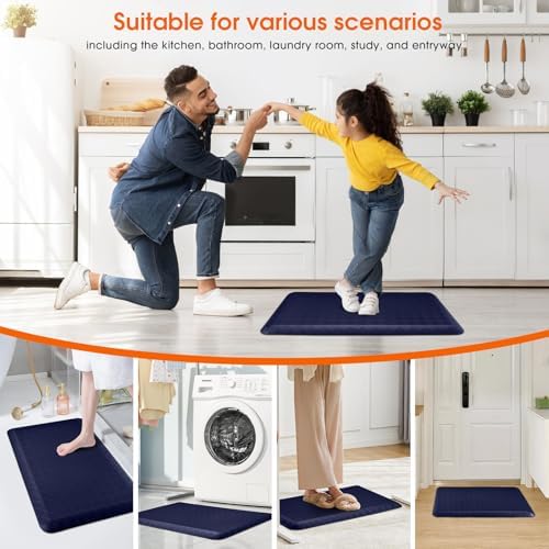 4/5 Inch Extra Thick Kitchen Mats for Floor,Non Slip Anti Fatigue Kitchen Rugs,Waterproof Stain Resistant Sink Mat,Cushioned Standing and Comfort Mats for Office (17"x28" Blue)