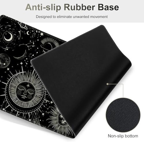 Gaming Mouse Pad Keyboard Wrist Support, 4 in1 Mousepad Set with Wrist Keyboard Rest, Computer Desk Mat, Non-Slip Desk Pad Protector with Memory Foam Easy Typing Pain Relief I Moon Sun Cosmic