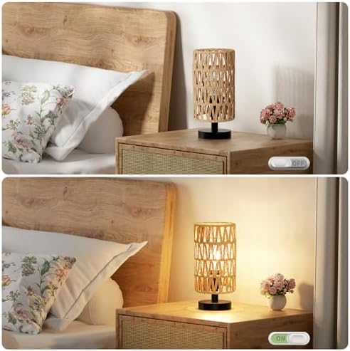 Table Lamps Set of 2 (Rattan Rope Shade - Black Base, 9" Inline Control)
