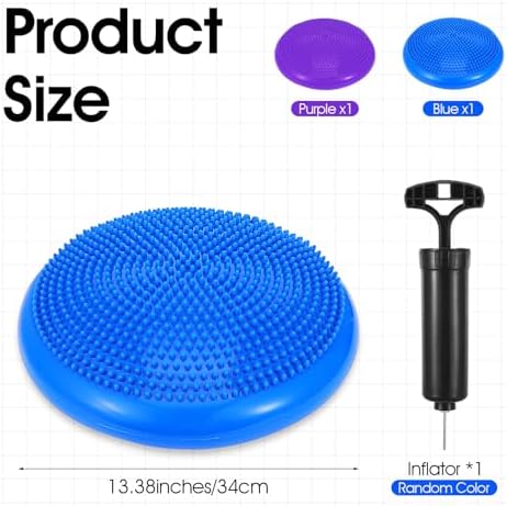 2PCS Balance Disc Inflated Wobble Cushion, 13.8 Inch Wiggle Seat & Balance Pad with Hand Pump for Sensory Exercise, Men Women Exercise Office Home Chair