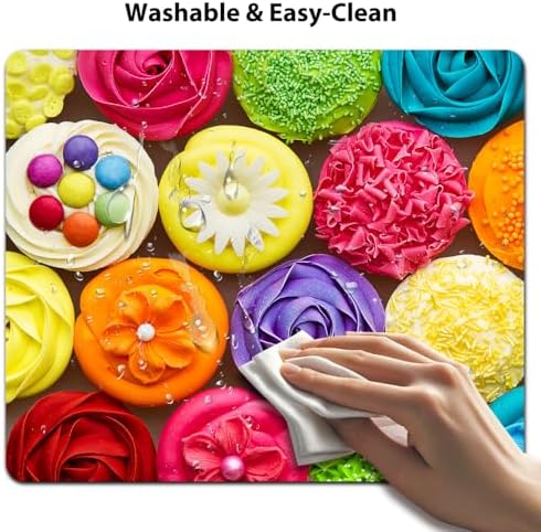 9.5x7.9 Inch Office/Gaming Mouse Pad, Vibrant Rainbow Cupcakes Colorful Sweet Dessert, Cute Anti-Slip Mat for Desk Decor