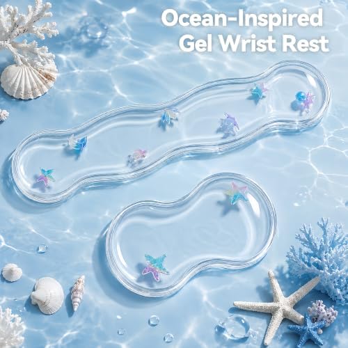 Clear Gel Wrist Rest for Keyboard and Mouse, Ergonomic Non-Slip Silicone Mouse Wrist Rest Set, Soft Comfort for Typing & Gaming Wrist Pain Relief, Fits 60%/68%/75% Keyboards (Sea Animal)