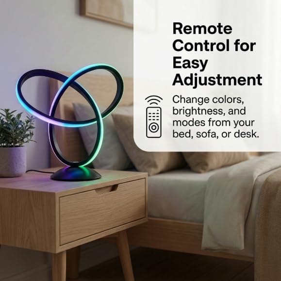 RGB Spiral Table Lamp with Remote, 13 Colors, Dimmable LED Bedside Light