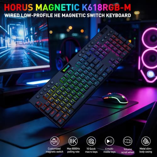 Redragon K618 HE Wired Low-Profile Rapid Trigger Magnetic Gaming Keyboard