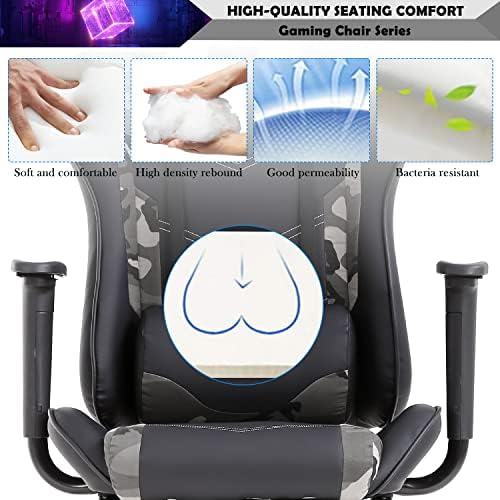 Camo Massage Gaming Chair with Footrest, PU Leather Gaming Chairs for Adults, High Back Office Chair Ergonomic Desk Chair Computer Chair, Reclining Gamer Chair, Height & Backrest Adjustable, 300 Lbs