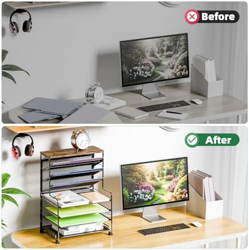 Simple Trending 8-Tier Desk File Organizer for Office, Home or School, Black