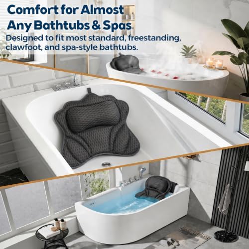 Bath Pillow for Tub,Bathtub Pillow with Thick Neck Cushion,Soft Tub Pillow for Head,Neck,Shoulder and Upper Back Support,Hot Tub and Spa,Dark Black