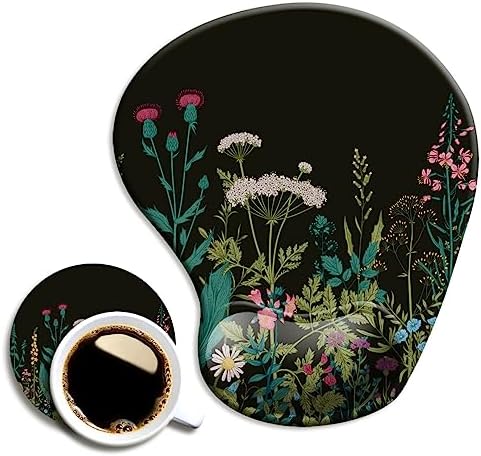 Dooke Ergonomic Mouse Pad with Wrist Support and Coaster,Mouse Pads with Non-Slip PU Base for Home Office Working Studying Easy Typing & Pain Relief Weeds