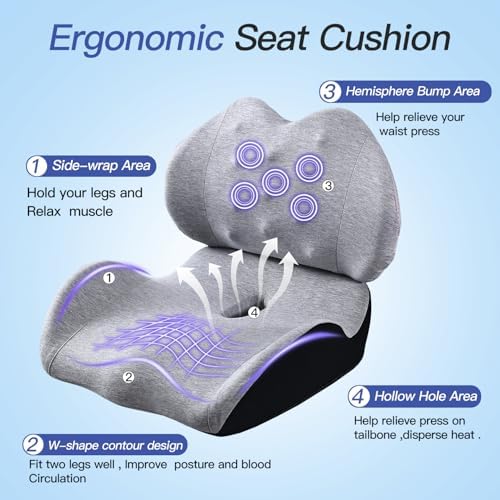 Extra Large Memory Foam Seat Cushion and Lumbar Support Pillow for Office Chair Pressure Relief Sciatica & Tailbone Pain Relief Chair Pad for Home,Car Seat,Wheelchair