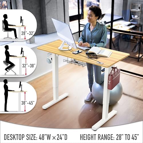 SHW 48-Inch Electric Height Adjustable Standing Desk w/Drawer, Oak