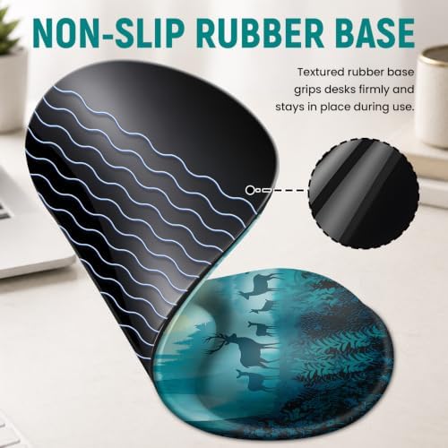 Ergonomic Mouse Pad with Wrist Rest, Gel Wrist Support, Deer Forest