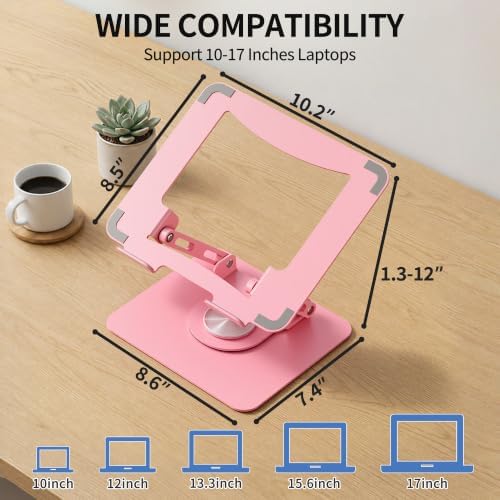 SOUNDANCE 360 Rotating Laptop Stand, Adjustable Riser,10-17", Pink