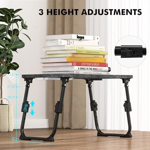Lap Desk for Bed Adjustable Height, Foldable Bed Table with Storage Drawer, Tablet Slot & Cup Holder, Portable Laptop Stand for Bed & Sofa, Bed Desk for Adults & Kids, Deep Stone Color