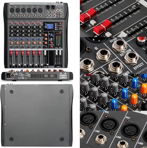 Depusheng DX6 Professional Mixer Sound Board Console 6 Channel Desk System Interface Digital USB MP3 Input 48V Phantom Power Stereo DJ Studio FX Steel Chassis,Black Bluetooth USB Audio Mixer for PC