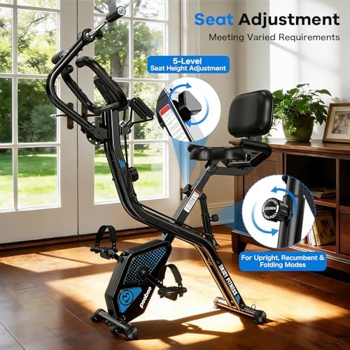 pooboo Folding Magnetic X‑Bike, Upright Exercise Bike for Home Gym