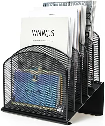 Delifox Inclined Desk File Organizer, 5-Section Vertical File Holder,Black