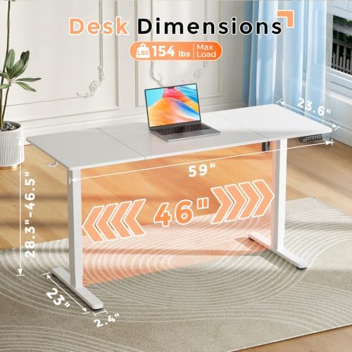 59"×24" Large Electric Standing Desk, Sit Stand Desk, White