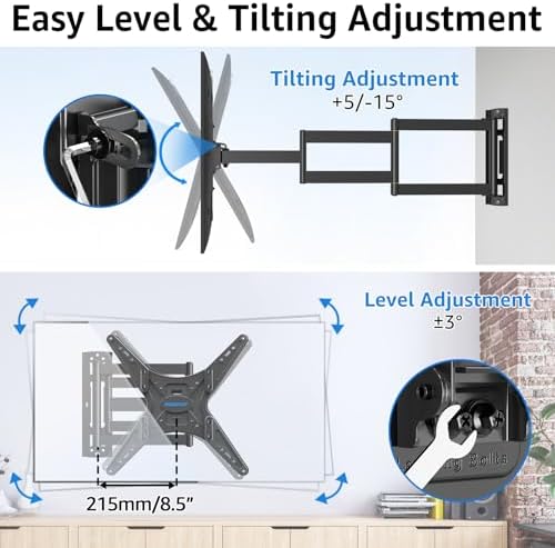 MOUNTUP Corner TV Wall Mount for Most 26-65 Inch TVs, Long Arm TV Mount with 30 Inch Extension Arm, Smooth Swivel Tilt Single Stud Full Motion Bracket Max VESA 400x400mm, 77 lbs Heavy Duty, MU0057