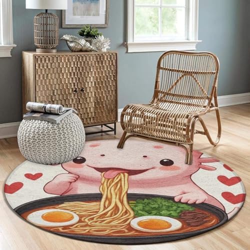 Women's Large Home Decor Mat, Soft Round Yoga Carpet, Non Slip Machine Washable Home Office Circle Rug Cute Axolotl