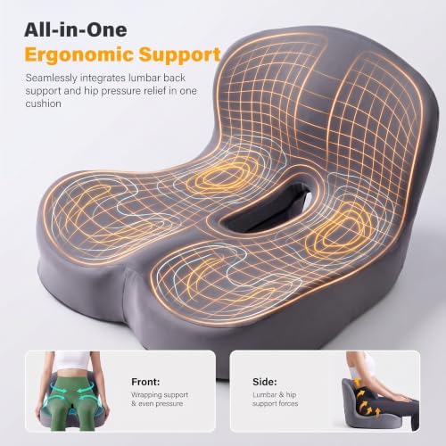 CHANCEE X-Large Ergonomic Seat Cushion with Lumbar Support (Dark Grey)