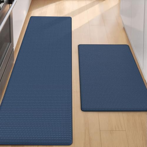Color&Geometry Kitchen Mat for Floor 17x29+17x59 Anti Fatigue 2PCs, Blue