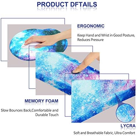 ArtSo Upgraded Wrist Rest Support for Mouse Pad & Keyboard, Ergonomic Gel Mousepad Non-Slip Rubber Base Home,Office Pain Relief & Easy Typing Cushion with Neoprene Cloth & Soft Memory Foam, Galaxy