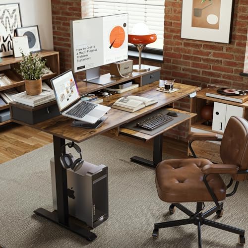 Agilestic 63 Inch Standing Desk with Drawers & Keyboard Tray, Rustic Brown
