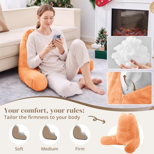 Sasttie Reading Pillow for Bed, Back Pillow for Sitting Up, Orange