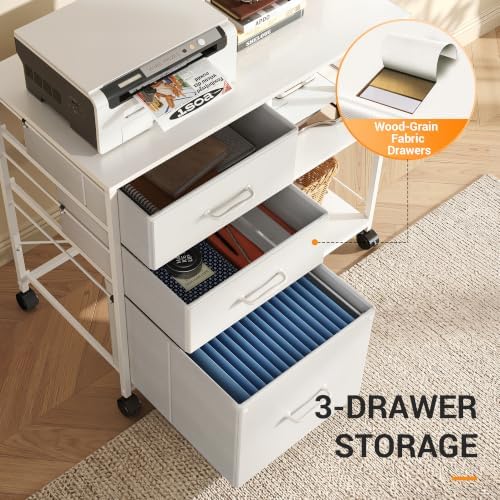 DEVAISE 3 Drawer Mobile File Cabinet, Fabric Lateral Filing Cabinet