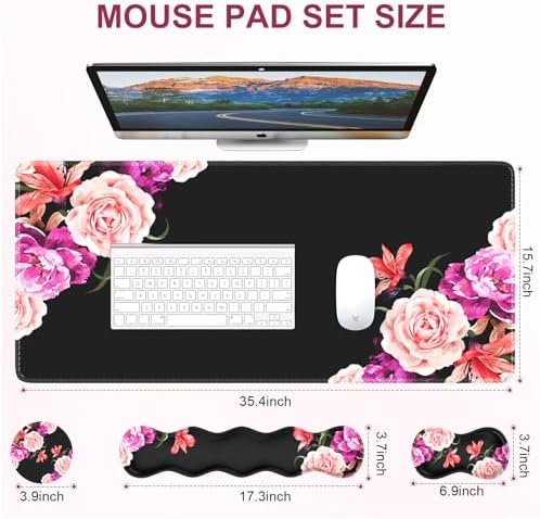iLeadon Mouse Pad Set, Peony Flower Desk Mat for Keyboard and Mouse