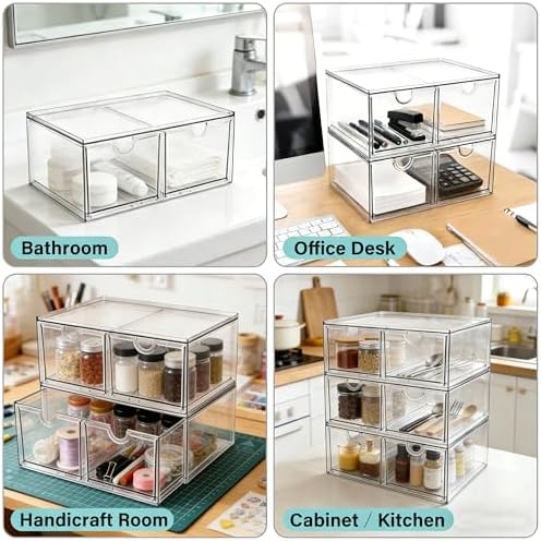 Prsildan Acrylic Storage Drawers Clear Makeup Organizer with 4 Drawers