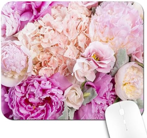 9.5x7.9 Inch Office/Gaming Mouse Pad, Romantic Pink Peony Bouquet Flowers Pastel Floral, Cute Anti-Slip Mat for Desk Decor