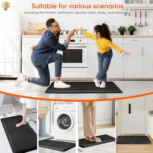 4/5 Inch Extra Thick Kitchen Mats for Floor,Non Slip Anti Fatigue Kitchen Rugs,Waterproof Stain Resistant Sink Mat,Cushioned Standing and Comfort Mats for Office (17"x39" Black)