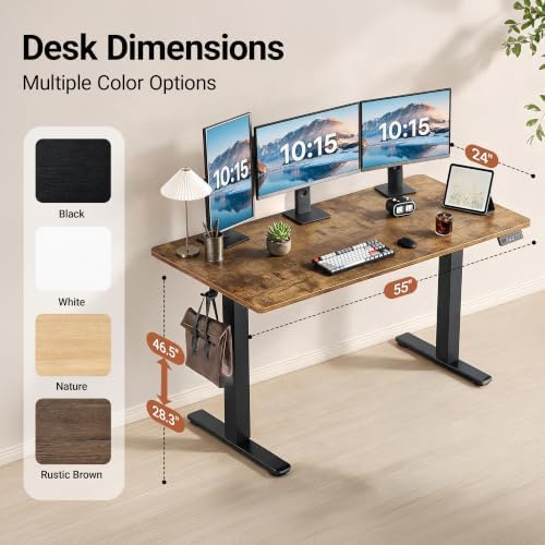 Claiks 55 x 24 Inch Rustic Brown Electric Standing Desk