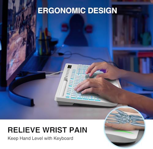 SABLUTE Wired Large Print Backlit Computer Keyboard with Wrist Rest (White)