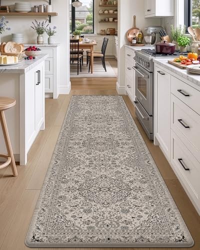 DEXI Kitchen Floor Mats Cushioned Anti Fatigue Runner 24x87 Beige Grey